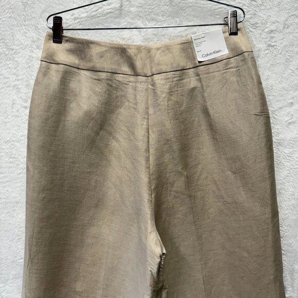Calvin Klein Whitney Linen Wide Leg Pants Womens 12 Beige Cottage Core Coastal - Picture 4 of 16